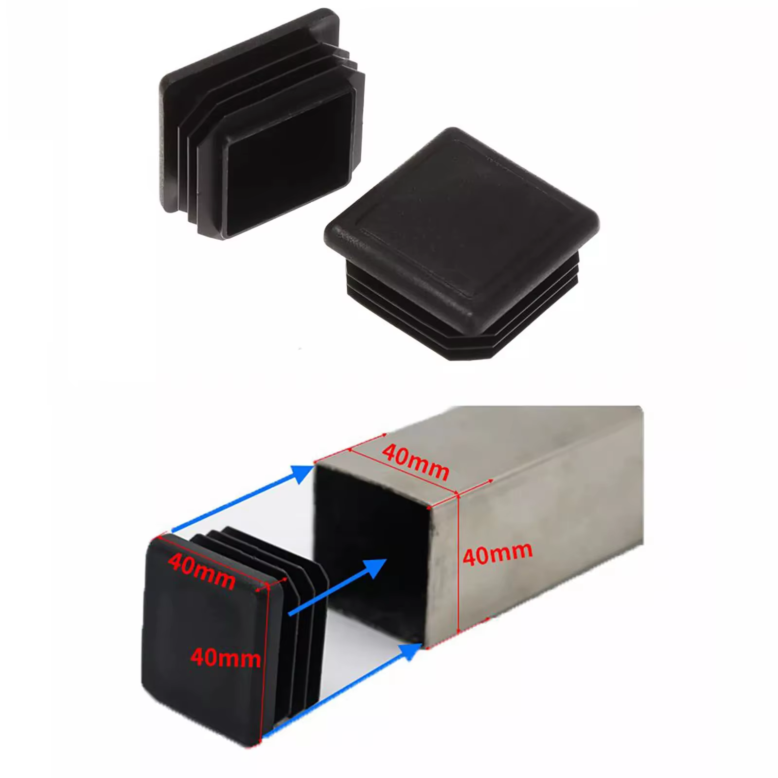10/20Pcs Square Plastic Inner Plug 13mm to 120mm End Caps Blanking Plug Tube/Box Section Inserts Black