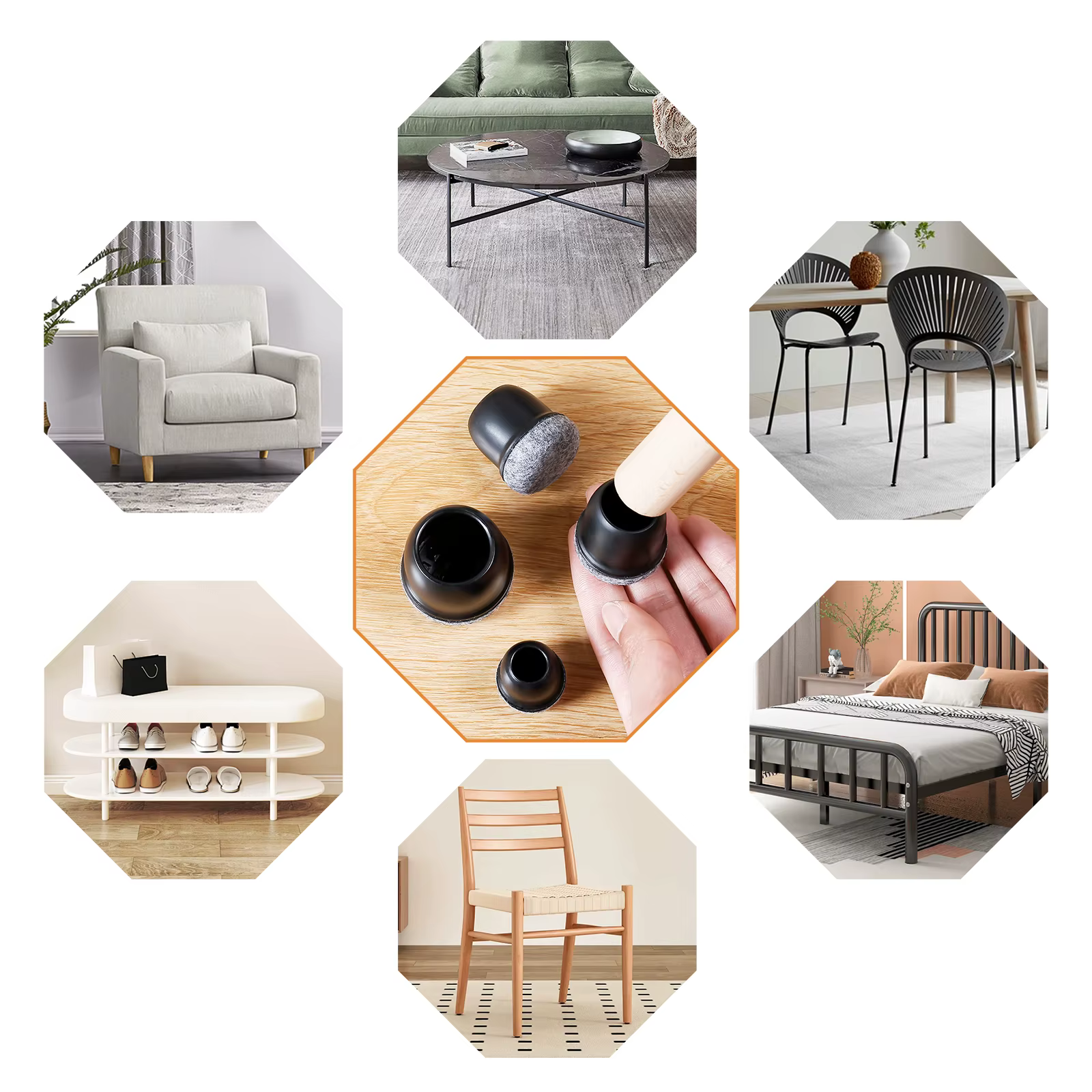 16PCS Silicone Chair Leg Floor Protectors with Wrapped Felt Sofa Table Feet Pads Non Slip Reduce Noise for Hardwood Floors