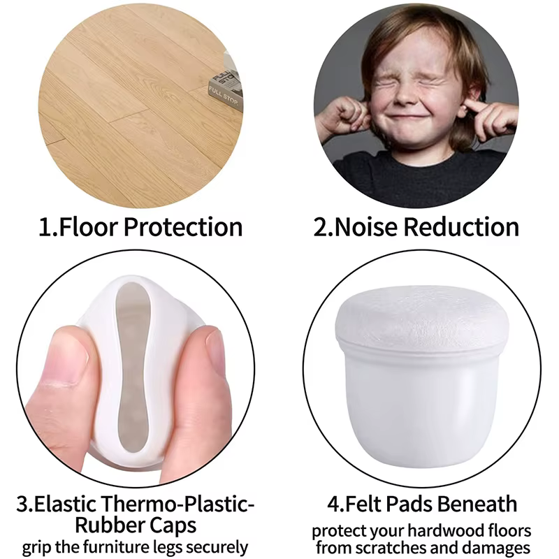 16PCS Transparent Table Chair Leg Protectors Caps Round Square for Furniture Foot Legs Cover Floor Protector with Felt Bottom