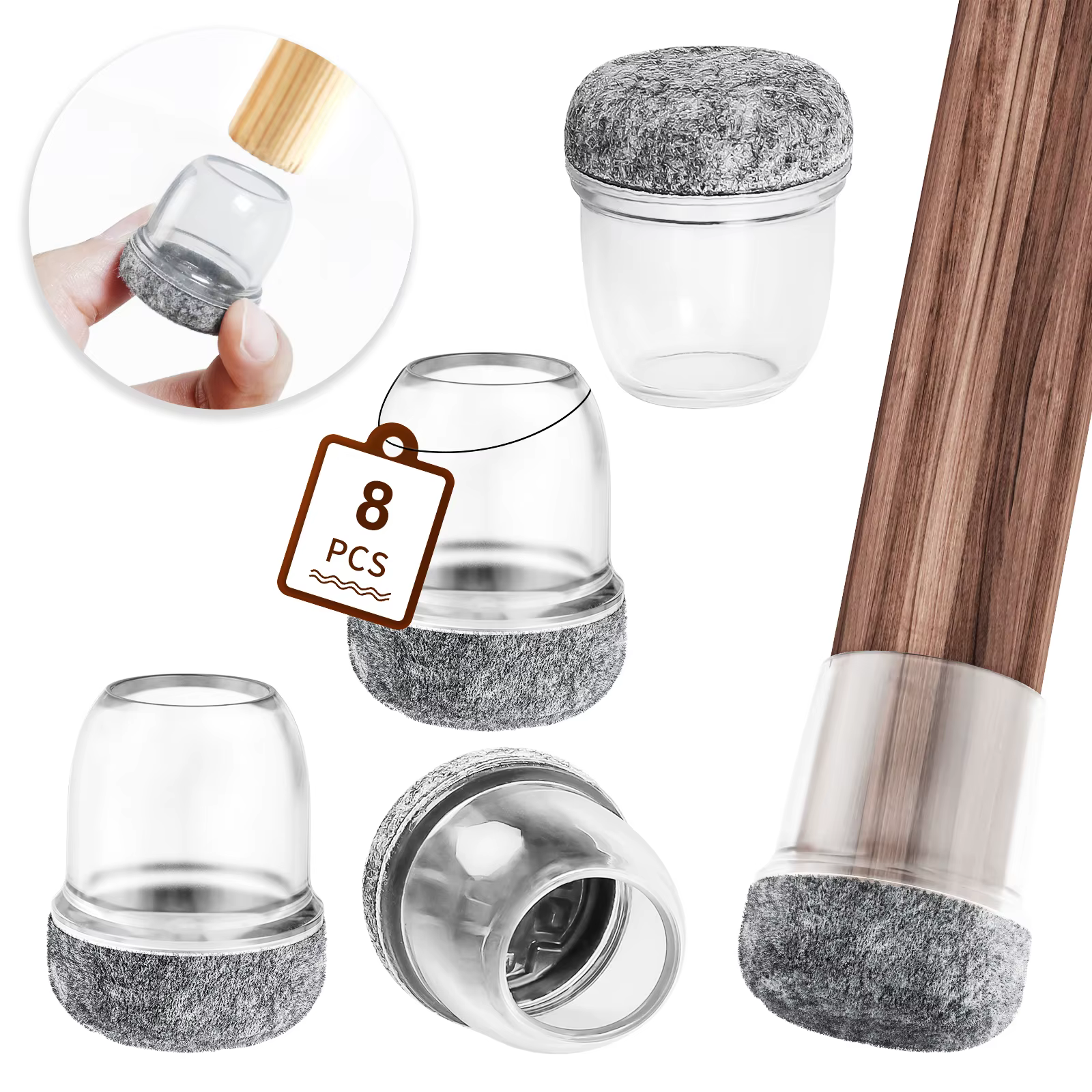 8PCS Table Chair Leg Protector Covers Silicon Furniture Floor Feet Cup Thick Felt Bottom Protector Feet Caps Reduce Noice