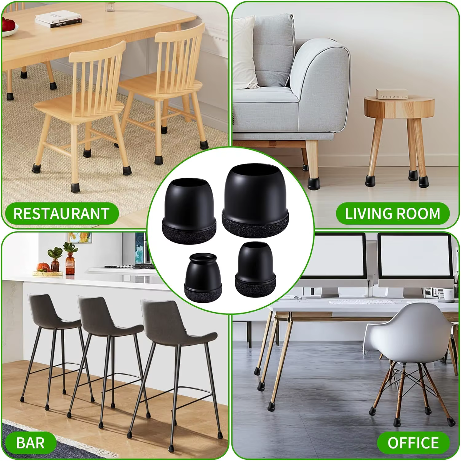 8PCS Chair Leg Floor Protectors Anti- Slip 360° Silicone Furniture Leg Foot Covers Round Table Feet Cups Thick Wrap Felt Pads