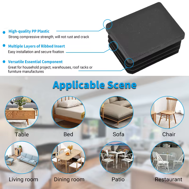 5/10pcs Square Plastic Black Blanking End Cap Tube Pipe Insert Plug Bung 10X20mm~50X100mm