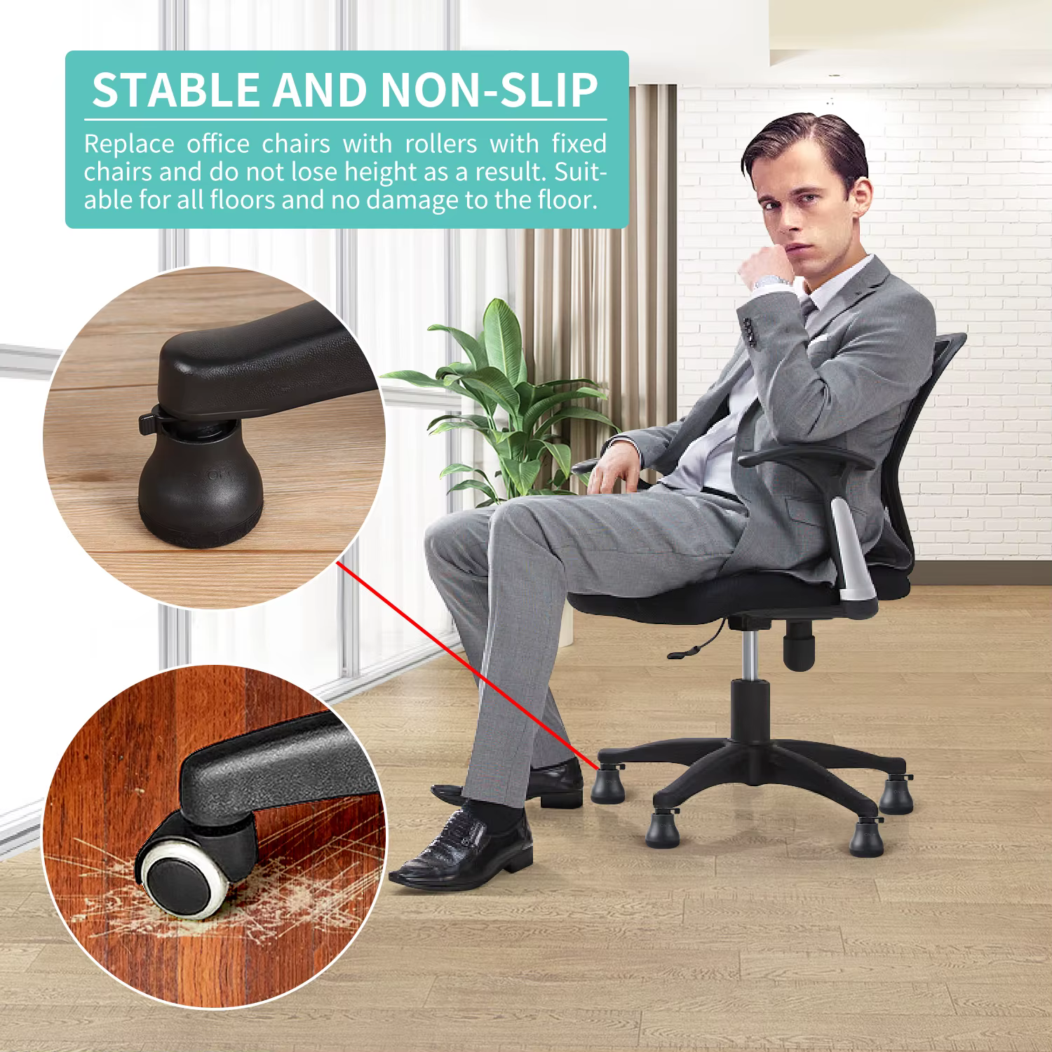 5PCS Office Chair Caster Swivel Wheels to Fixed Stationary Castors Replacement Bell Glides Furniture Chair Feet Wheel Stopper