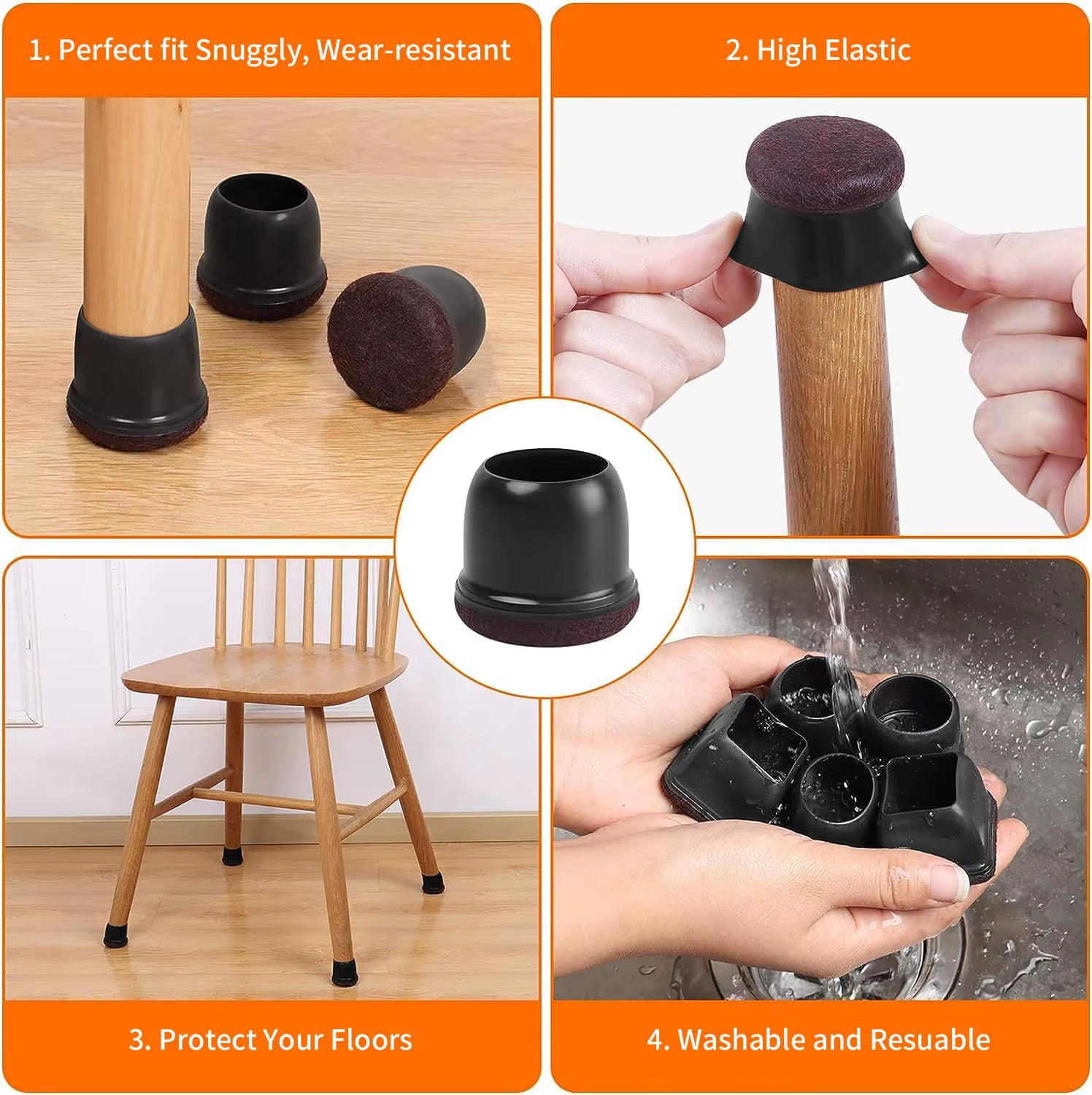 8PCS Chair Leg Floor Protectors Anti- Slip 360° Silicone Furniture Leg Foot Covers Round Table Feet Cups Thick Wrap Felt Pads