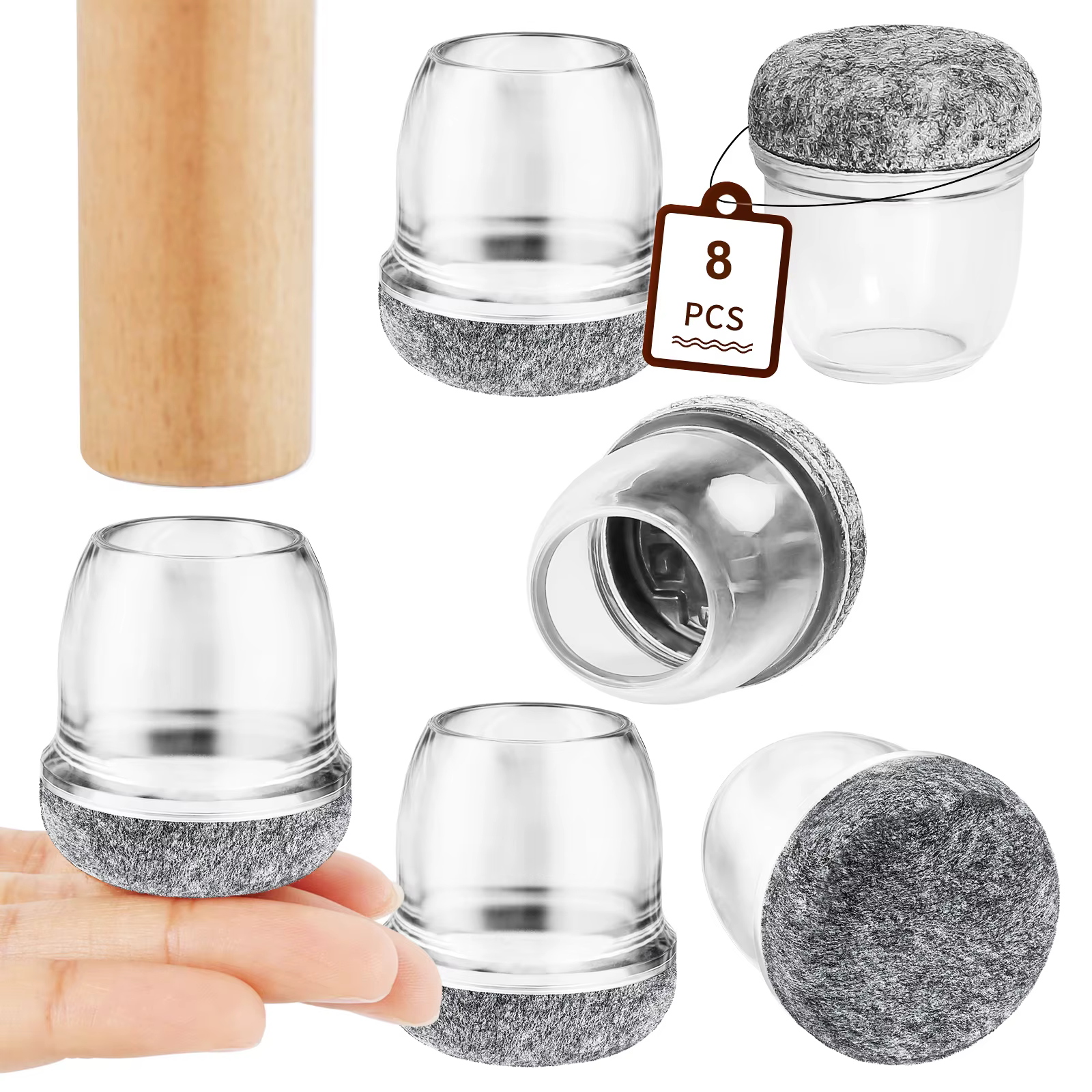 8PCS Table Chair Leg Protector Covers Silicon Furniture Floor Feet Cup Thick Felt Bottom Protector Feet Caps Reduce Noice