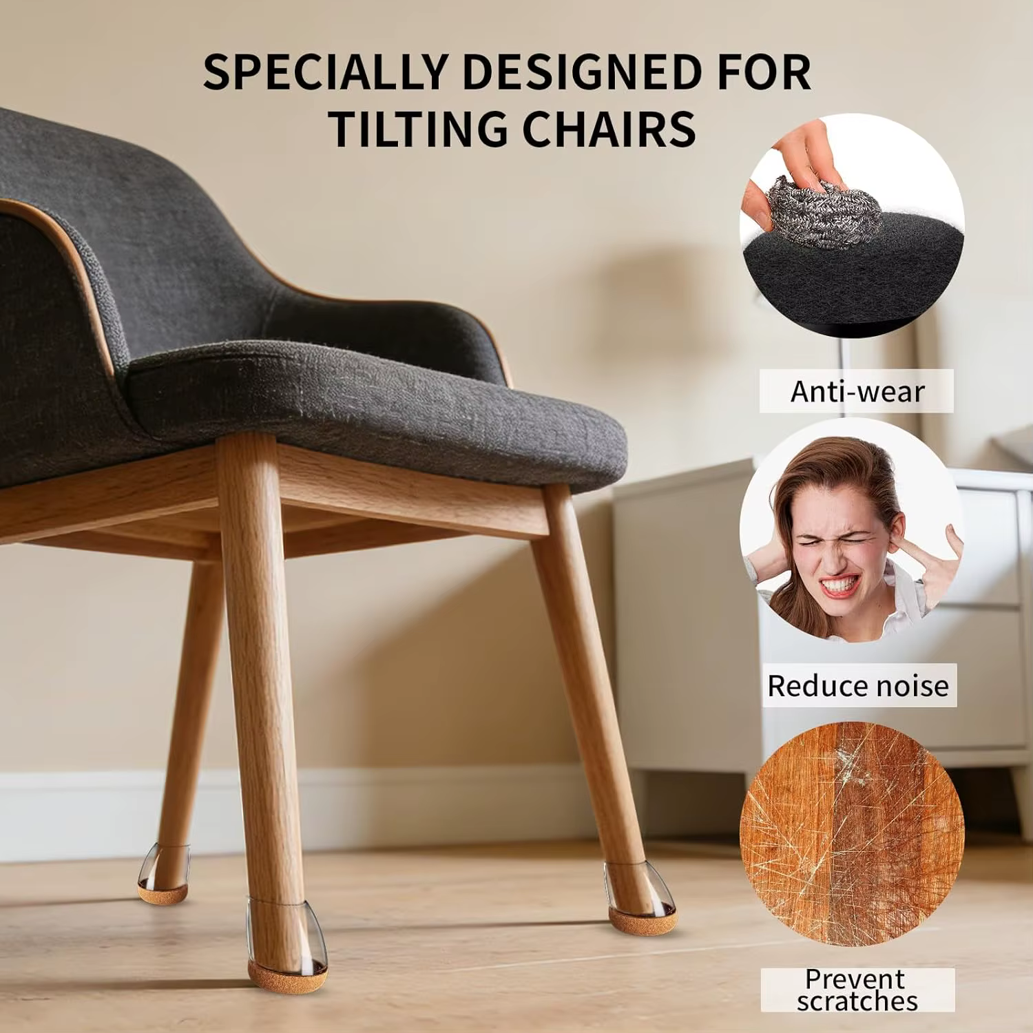 8PCS Chair Leg Floor Protectors Foot Cover Thick Wrap Felt Pads Silicone Furniture 15°-25° Table Feet Protect Hardwood Floors