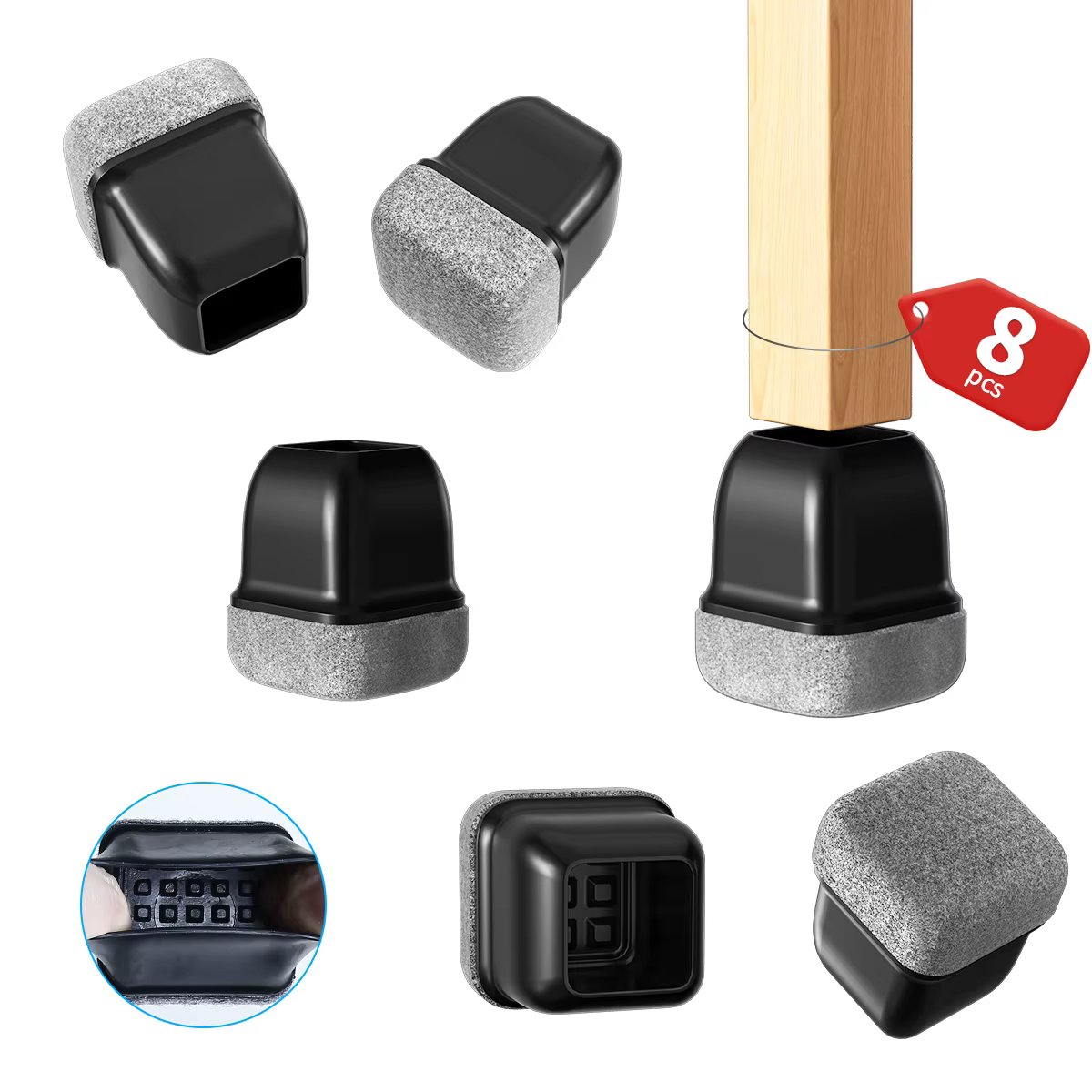 Chair Leg Floor Protectors Felt Foot Cover  Silicone Diagonal with Thick Wrap Felt Pads Furniture Table Feet  Protect Floors